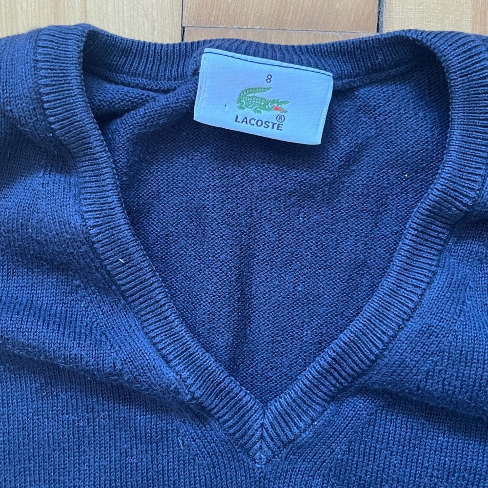 Lacoste Navy Blue V Neck Cotton Sweater Vest Men's Size 8 Casual Preppy